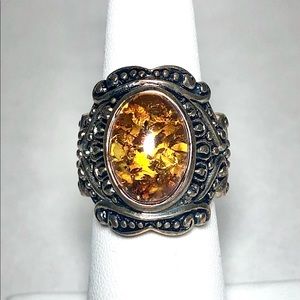 Amber Sterling Silver Ring Filigree Jewlery